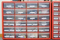 Parts drawers full of components