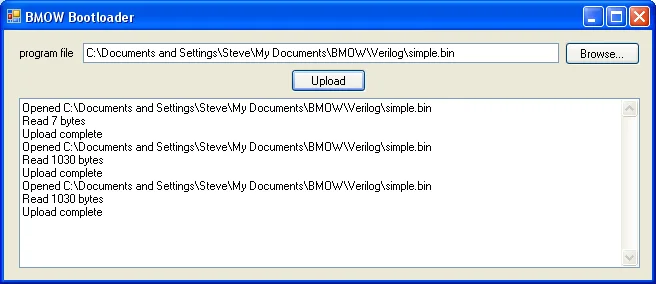 BMOW boot loader program on the PC