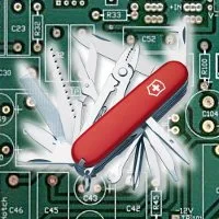 Swiss army knife on a circuit board