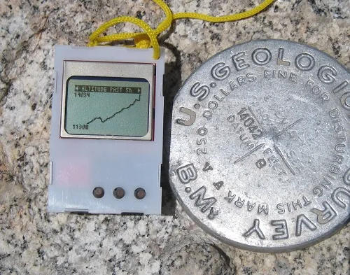 Logger altitude graph next to the summit marker