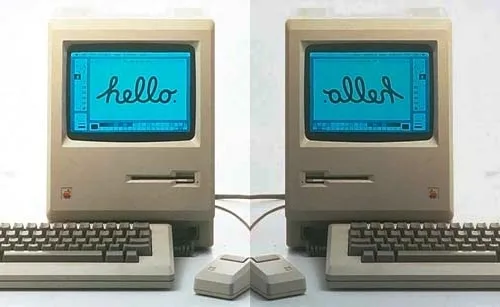 Two Macintosh computers saying hello