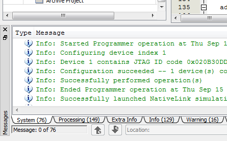 Quartus message tabs