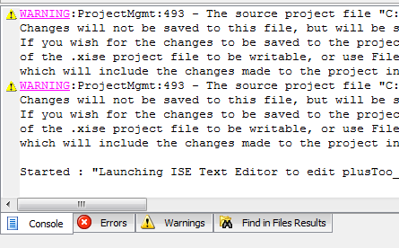 Xilinx ISE message tabs