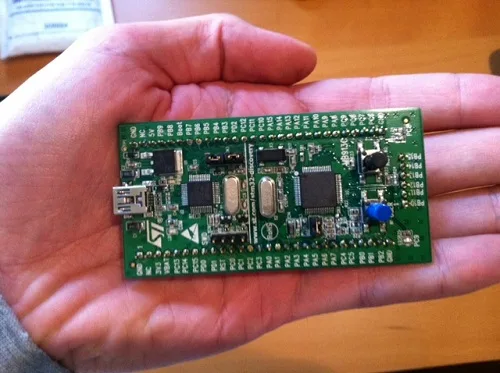 STM32 Discovery board in a hand
