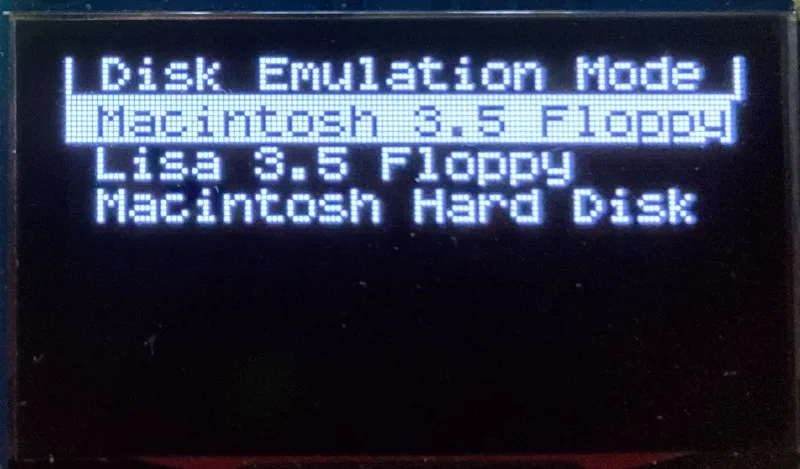 Floppy Emu Macintosh and Lisa disk mode menu