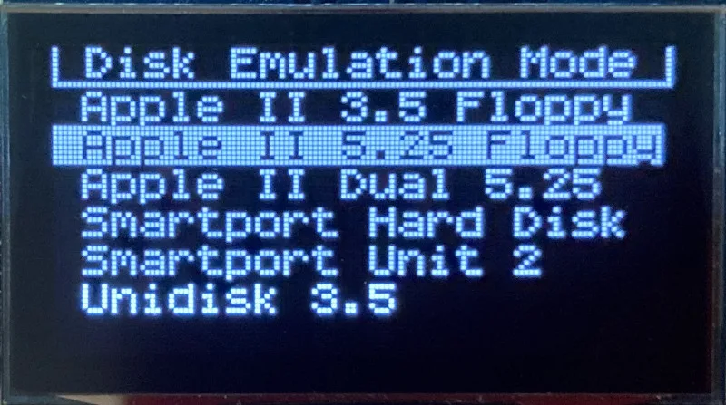 Floppy Emu Apple II disk mode menu