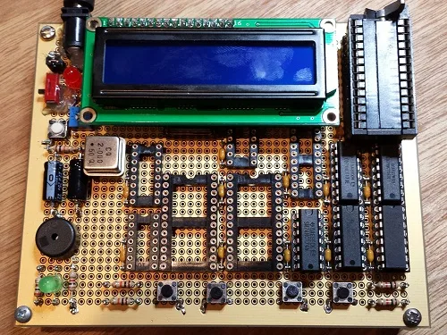 Nibbler board with LCD and chips installed