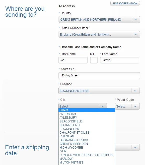 USPS Click-n-Ship address form