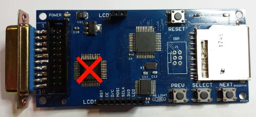 Floppy Emu with a damaged chip marked
