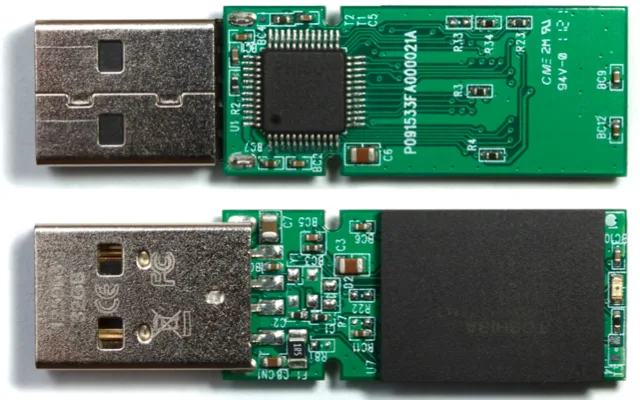 Inside two USB flash drives