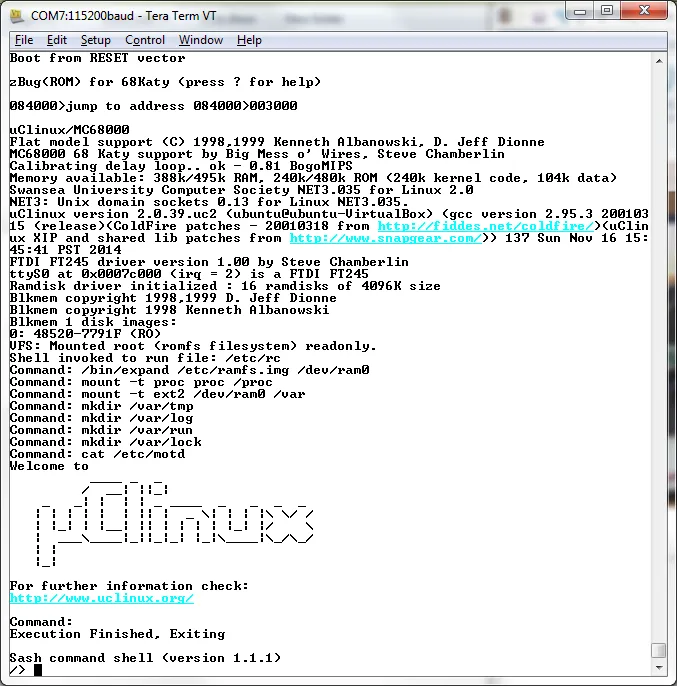 Linux 2.0.39 boot log on 68 Katy