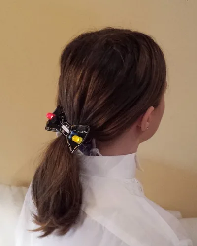 Sonic Bow Tie in a ponytail