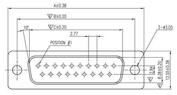 DB-19 connector mechanical drawing