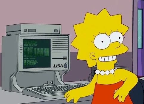 Lisa Simpson at an Apple Lisa