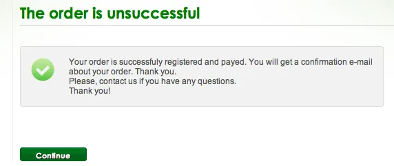 The order is unsuccessful message
