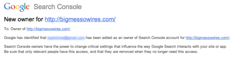 Google Search Console new owner alert