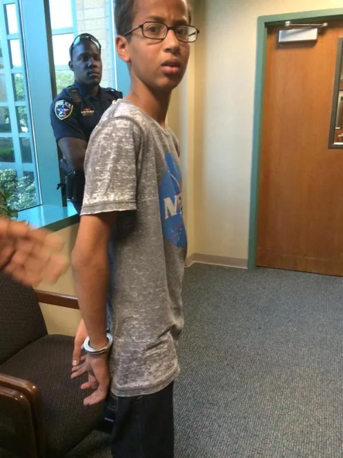 Ahmed Mohamed in handcuffs
