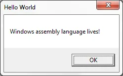 Windows assembly language lives! message box
