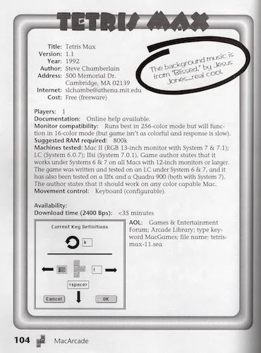 Tetris Max page in the Mac Arcade book