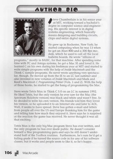 Author bio page in the Mac Arcade book