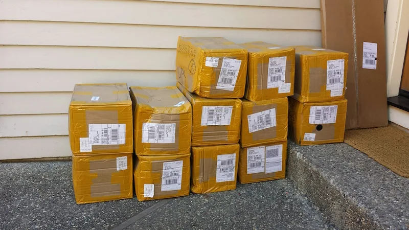 Boxes of DB-19 connectors on a doorstep