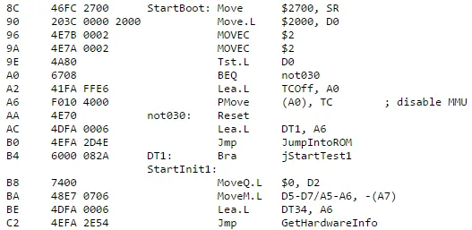 FDisasm disassembly of the ROM startup code