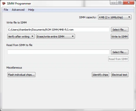 SIMM Programmer software