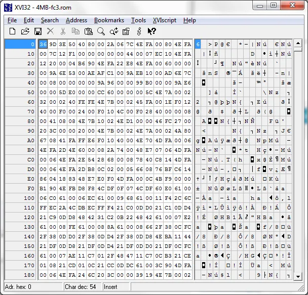 ROM file in the XVI32 hex editor
