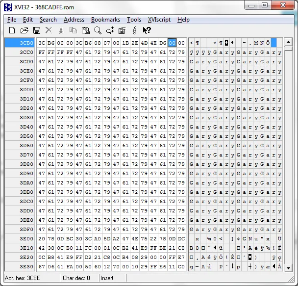 ROM padding in the hex editor