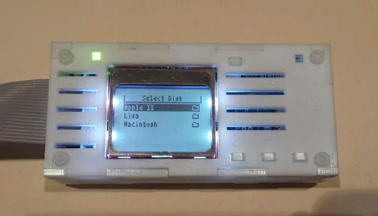 White 3D-printed case with backlit screen