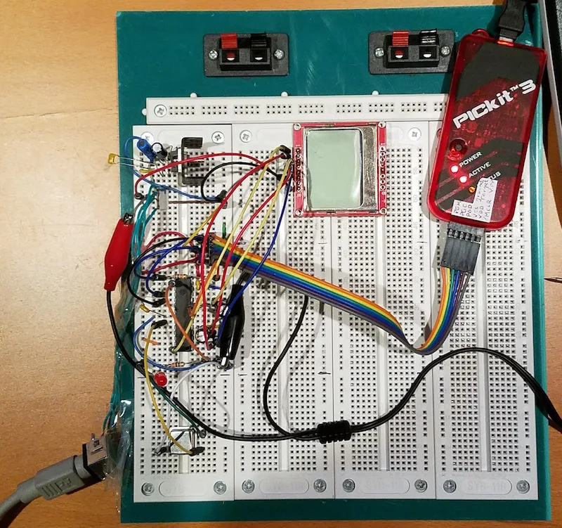 USB-to-ADB prototype on a breadboard