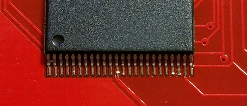 Chip after reflow, with a bridge at pin 1