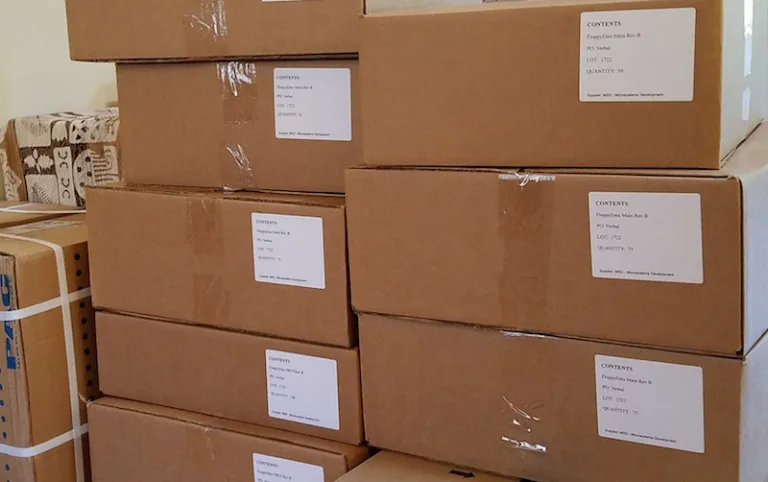 Boxes of new Floppy Emu hardware