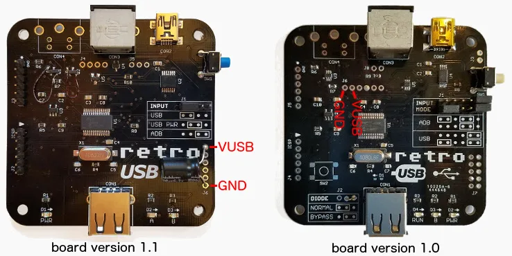 Retro USB board versions 1.1 and 1.0