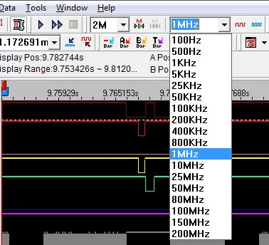 Zeroplus sample rate menu