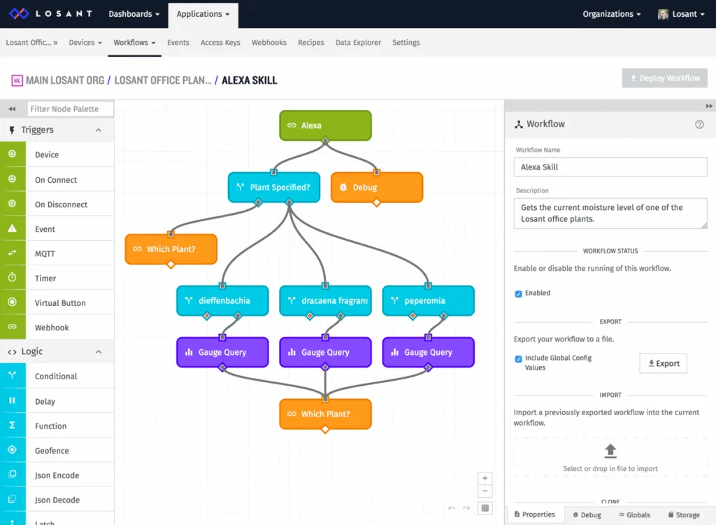 Losant workflow for an Alexa skill