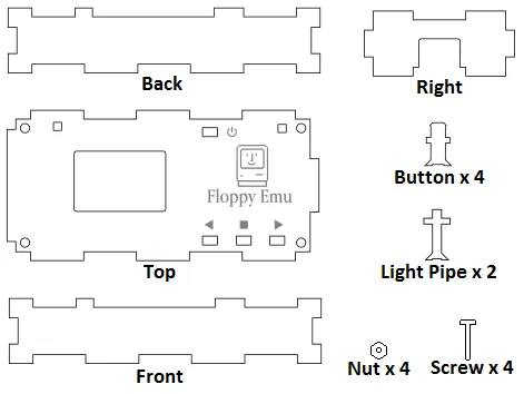 Floppy Emu case parts diagram