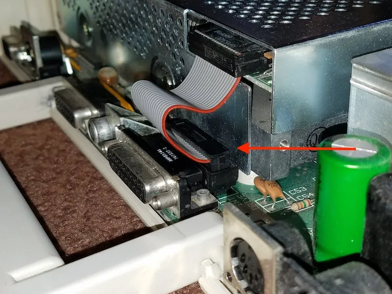 Internal floppy cable on the IIc motherboard
