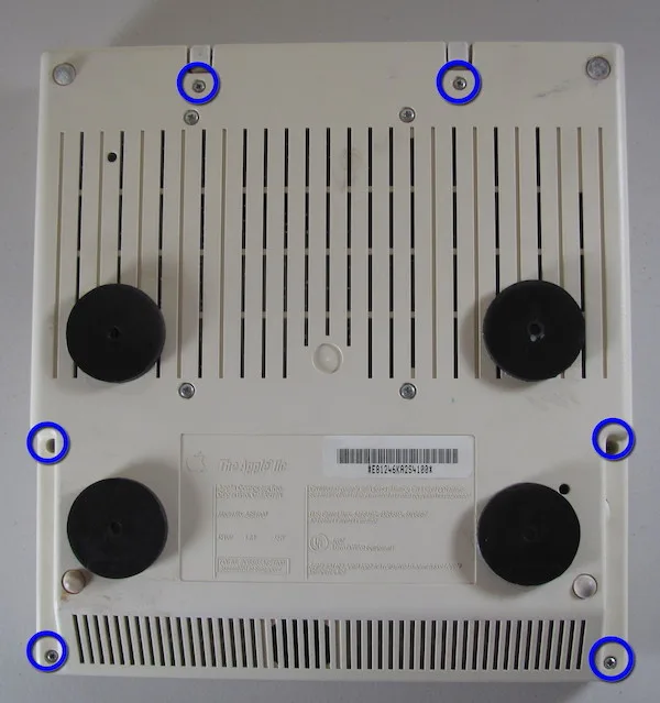 Apple IIc bottom case screw locations