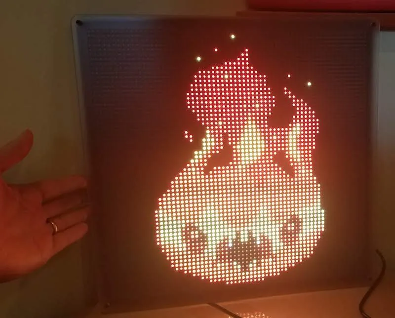 LED matrix showing a flaming skull