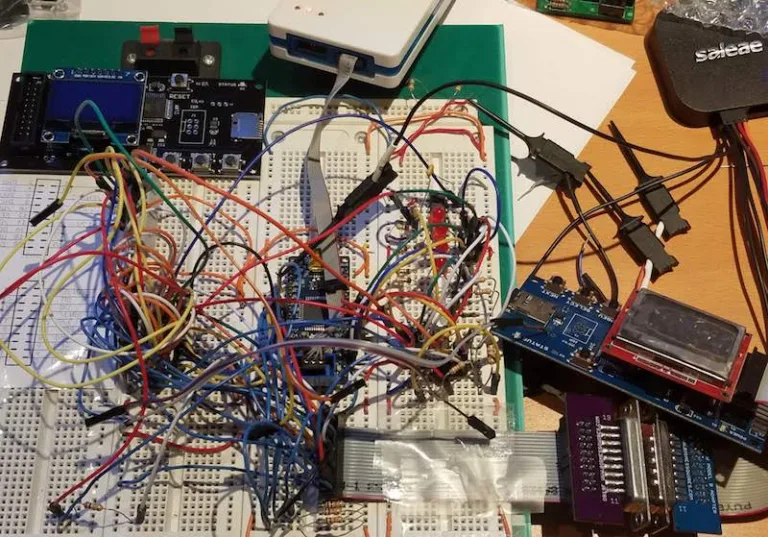 Daisy chain adapter prototype on a breadboard