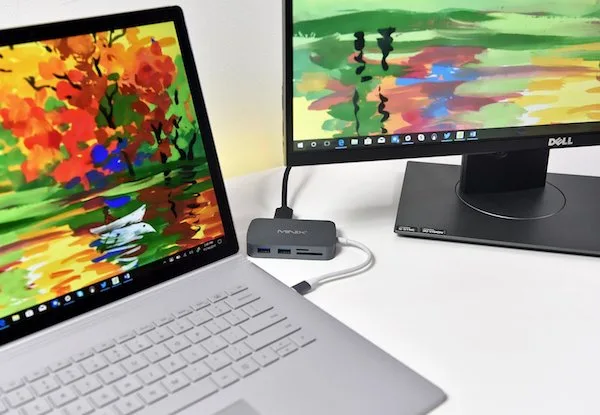 Laptop driving an external monitor through a USB-C hub