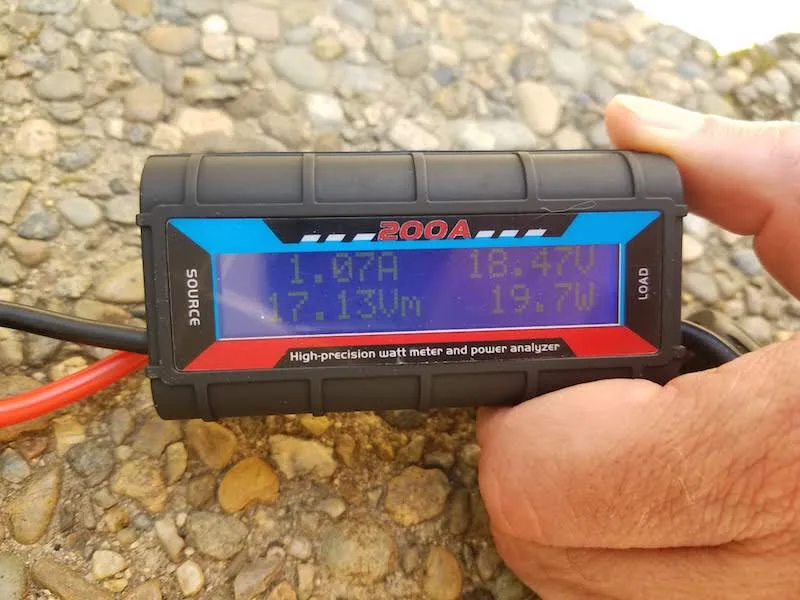 Watt meter showing solar panel output