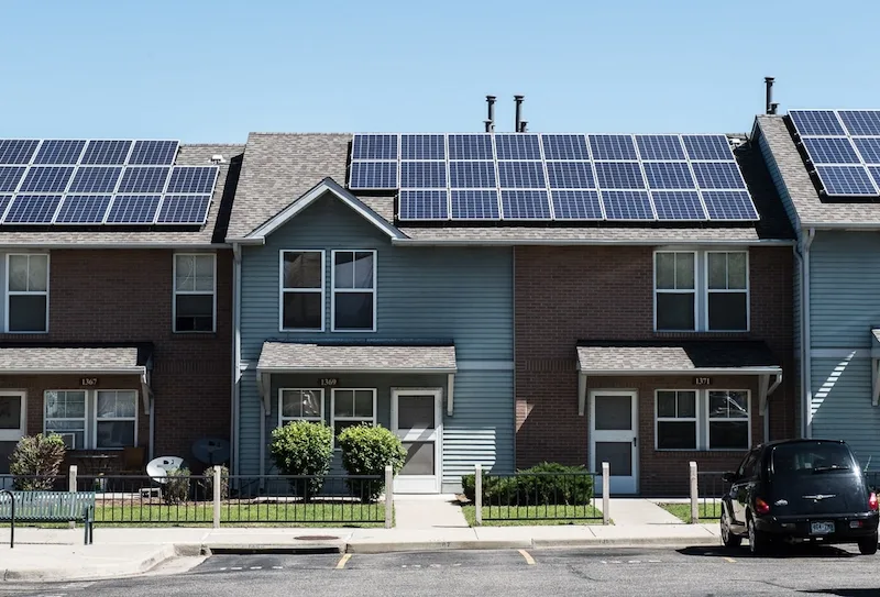 Townhouses with rooftop solar panels