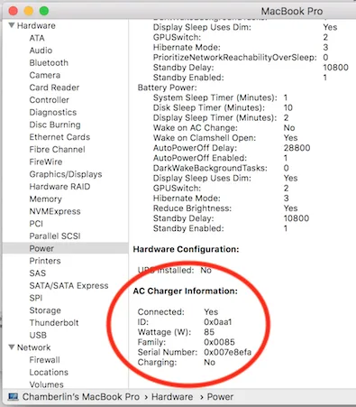 MacBook AC charger information