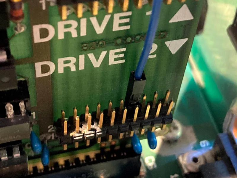 Adapter wire on the Disk II card's drive 2 header