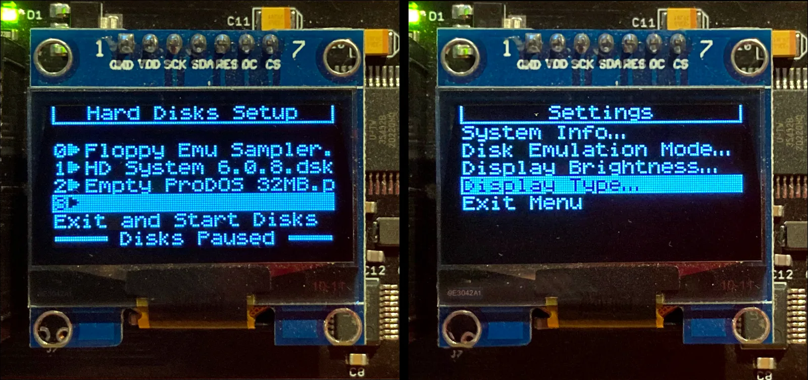 Floppy Emu Smartport setup and settings menus