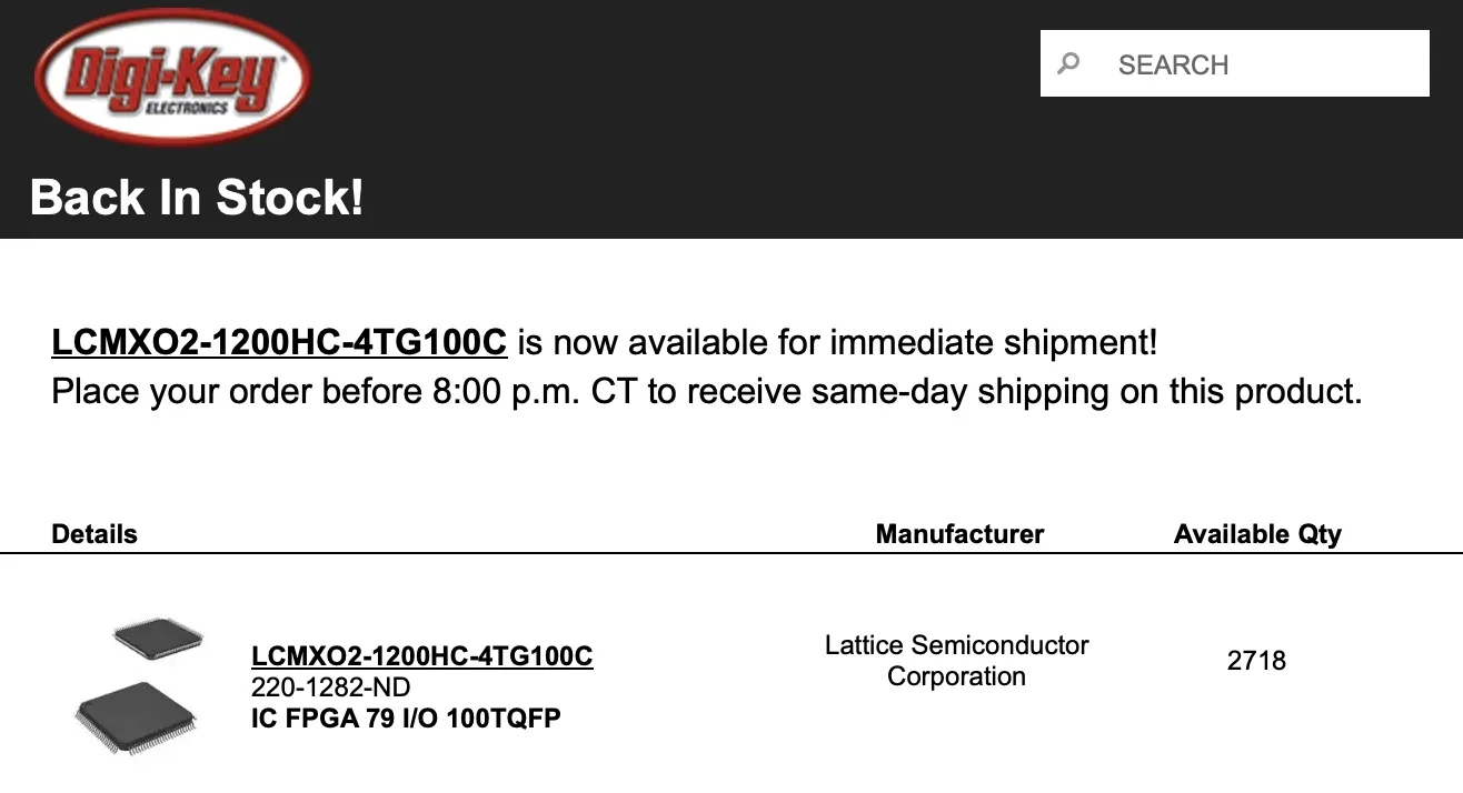 Digi-Key "back in stock" email