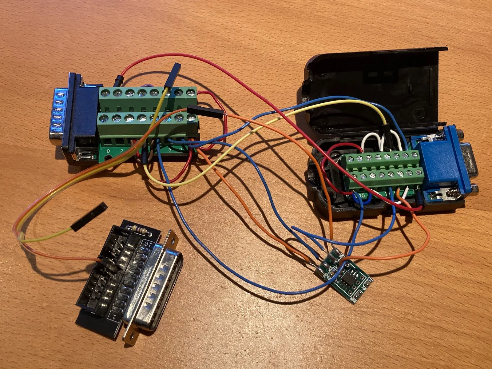 Finished prototype adapter, a big mess of wires